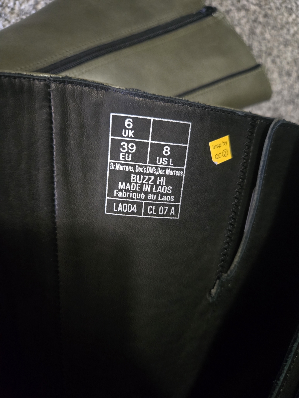 Dr. Martens Olive Green Leather Knee-High Zip Boots with Yellow Stitching - Picture 11 of 16